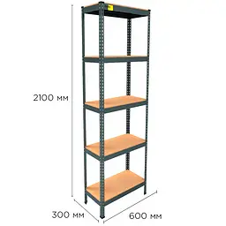 Металевий стелаж Emby Light Series (розмір 2100х600x300мм) 5 полиць ДСП до 100кг Чорний - мініатюра 2