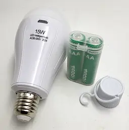 Світлодіодна LED-лампа акумуляторна (знімні 2 × 18650) автономна аварійна 3 режими яскравості 15 W лампочка, цоколь E27 UKC 3 шт - мініатюра 4