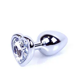 Анальна пробка Jewellery Silver Heart Plug Clear сріблястий метал - мініатюра 2