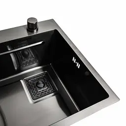 Кухонна мийка 75x45A PVD чорна Platinum Handmade Водоспад, Чорний - мініатюра 8