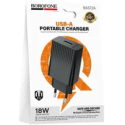 МЗП Borofone BAS72A Source QC3.0 (1USB-A) Black - мініатюра 2
