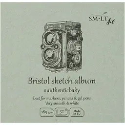 Альбом для ескізів SM-LT Art Authentic Baby (Bristol) 9х9см 185г/м2 32л білий та гладкий папір