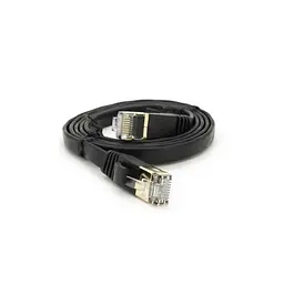 Патч-корд 1м UTP cat.7, CU, RJ45, плоский, black Weepda (PCMF-CU7/1.0Bk) - мініатюра 2