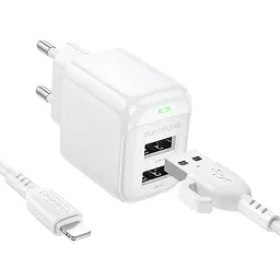 Мережевий зарядний пристрій з кабелем Borofone BAS41A Potential dual-port charger set(iP) білий - мініатюра 3