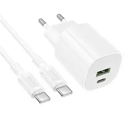МЗП Borofone BA104A Pudding PD20W+QC3.0 (1USB-A/1C) + кабель Type-C to Type-C White - мініатюра 4