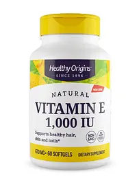 Витамин Е, Vitamin E, натуральный, смесь токоферолов, 1000 МЕ, 60 гелевых капсул Healthy Origins vit0001560