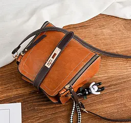Сумка жіноча маленька стильна через плече крос-боді box bag Коричнева 1641К - мініатюра 2
