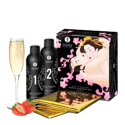Гель для Nuru масажу Shunga Oriental Body-to-Body Sparkling Strawberry Wine плюс простирадло - мініатюра 3