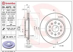 Диск тормозной задний вентилируемый Opel Insignia A, Saab 9-5 II 08-25г Brembo ( 09.A972.11 )