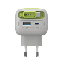 Зарядний пристрій Havit UC251 GaN 35 Вт USB-A USB-C з кабелем USB-C сірий/зелений (HV-UC251-GYGN) - мініатюра 2