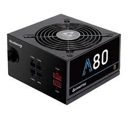 Блок живлення 650 Вт, Chieftec A80, чорний, напiвмодульний, 80+ Standart, Active PFC, 120 мм, 4xMolex/6xSATA/2x6+2-pin