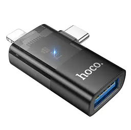 Адаптер Hoco UA36E iP male/Type-C male to USB female OTG 2-in-1 transparent adapter Black