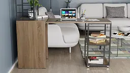 Стіл-тумба трансформер Смарт 3/2 з етажеркою Ferrum-decor 1430x1450x600 Чорний метал ДСП Дуб Сонома Трюфель 16 мм (FRD-105120) - мініатюра 5
