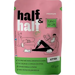 Влажный корм длякотят Half & Half кусочки с индейкой в соусе 100 г