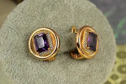 Сережки Xuping Jewelry Мексика з фіолетовим каменем 1,5 см золотисті - мініатюра 2