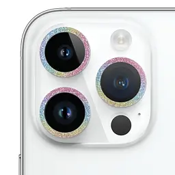 Захисне скло Metal Sparkles на камеру (у упак.) для Apple iPhone 15 Pro (6.1) /15 Pro Max (6.7) Бузковий / Rainbow