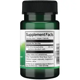 Піролохінолін хінон Swanson PQQ Pyrroloquinoline Quinone 20 мг 30 веганських капсул - мініатюра 2