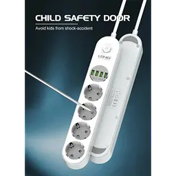 Мережевий фільтр подовжувач 4 євро розетки 4 USB 2м із захистом та заземленням LDNIO SE4432 2500W 10A USB 3.4A - мініатюра 4