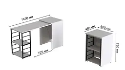 Стіл-тумба трансформер Смарт 2/2 Ferrum-decor 750x1450x600 Чорний метал ДСП Біле 16 мм (FRD-105102) - мініатюра 10