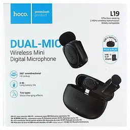 Петличний бездротовий мікрофон Hoco L19 Graceful dual-mic 2in1 (Lightning/Type-C) Black - мініатюра 6