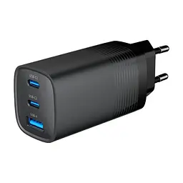 Зарядний пристрій Gembird USB-A + 2xType-C (PD18W + QC3.0 27W) black (TA-UC-PDQC65-01-BK)