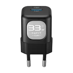 Зарядний пристрій HAVIT HV-UC230 GaN 33W USB-A+USB-C Black HAVIT (28442-000) - мініатюра 2