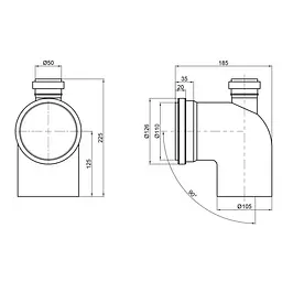Коліно каналізаційне з відведенням TA Sewage 50х110х110, 90° (вгору) TR110013 - мініатюра 2