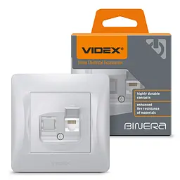 Розетка Videx Binera CAT6 одинарна комп'ютерна срібний шовк (VF-BNSK1PC6-SS)