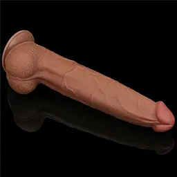 Фалоімітатор LoveToy Sliding-Skin Dual Layer Dong King Sized 34 см коричневий - мініатюра 3