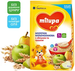 Молочна каша Milupa швидкорозчинна Мультизлакова з яблуком і грушею, 630 г (3 шт. по 210 г) - мініатюра 2