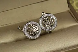 Сережки Xuping Jewelry герб Слава Україні 1.3 см сріблясті - мініатюра 2