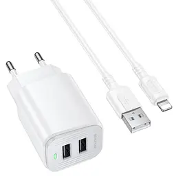 МЗП Borofone BAS81A Star 10.5W (2USB-A) + кабель USB to Lightning White