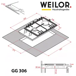 Поверхня газова Domino на склі Weilor GG 306 WH - мініатюра 12