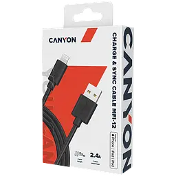 Кабель Lightning Canyon Charge & Sync USB-A to Lightning 2m Чорний (CNS-MFIC12B) - мініатюра 2