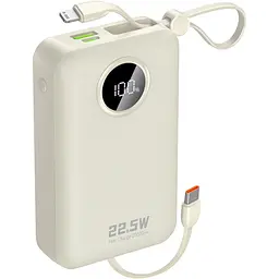 Універсальна мобільна батарея Dudao 20000mAh K14+ 22,5W PD,QC USB-A,USB-C In/Out,with built-in USB-C/Lightning cables Білий