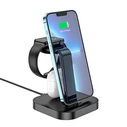 Заряджання бездротове — підставка HOCO CW43 Graceful 3-in-1 charger чорна - мініатюра 9