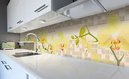 Кухонний фартух Орхідеї Текстура вінілова наклейка для кухні ПВХ Квіти Жовті 60х200 см Happy Pocket Z181381 - мініатюра 6