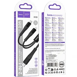 Дата кабель Hoco X123 Victory 2in1 Type-C to Lightning/Type-C 3A (1m) Black - мініатюра 2