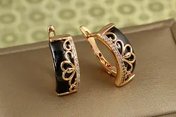 Сережки Xuping Jewelry він'єтка із чорною керамікою 1,8 см золотисті - мініатюра 2