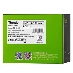 Камера Tiandy IP TC-C34KN, 4MP, Dome, 2.8-12mm AVF, f/1.6, IR30m, PoE, IP66 - мініатюра 3