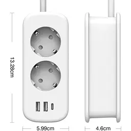 Зарядний пристрій Unidapt USB довжиною 1.5 м з 2 розетками змінного струму, 2 портами USB та 1 портом Type C - мініатюра 3
