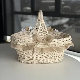 Великодній кошик 38х28см hand-made MIS LT бежевий з бежевим декором великий - мініатюра 4