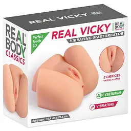 Мастурбатор-півторс з вібрацією Real Body Real Vicky вагіна та анус, 22х19 см