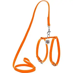 Шлея з повідцем для собак Waudog Glamour, шкіряна, з QR паспортом, 20-30х30-40х0,9/115 см, помаранчевий (33994)