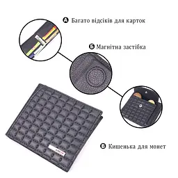 Стеганий чоловічий затискач з монетницею з натуральної шкіри KARYA 21407 чорний - мініатюра 4