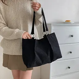 Жіноча текстильна вельветова сумка на плече містка шоппер на кожен день Lilly P4-1555A Чорний - мініатюра 5