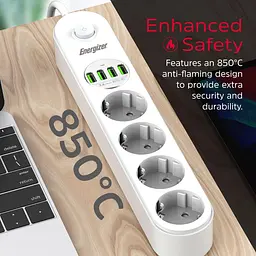 Мережевий фільтр Power filtr 2.0м 4 розетки, 4xUSB 3.4A, з заземленням білий (EPB2500W00EU) - мініатюра 5