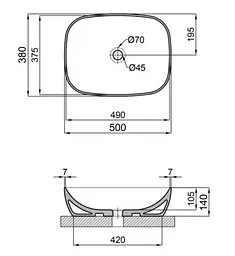 Раковина Qtap Cardinal 500х380х140 мм, White, овальна, без донного клапана QT04116302W - мініатюра 3