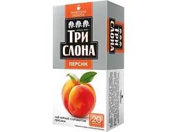 Чай пакетований чорний Три слона "Персик" чорний байховий дрібний з ароматом персика 20 пакетиків