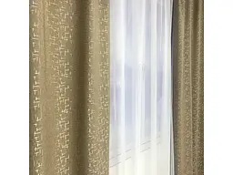 Льняні мармурові блекаут штори світло-коричневого кольору 2шт. 150х270 з білим шифоновим тюлем 400х27 ALBO pbe0052665 - мініатюра 9